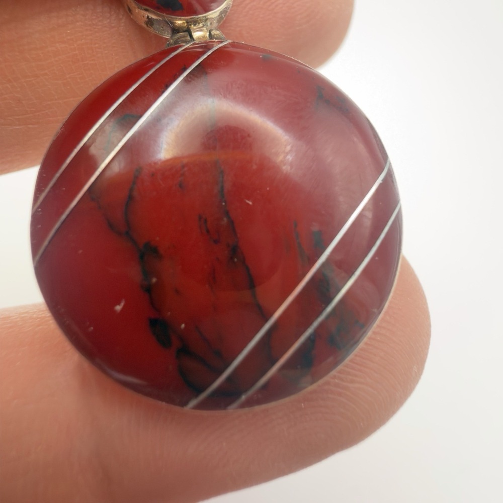 Vtg 950 Silver Taxco Mexico Blood Jasper Pendant Articulated 107
